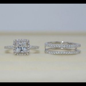 18K White Gold GF Classic Engagement Ring Set